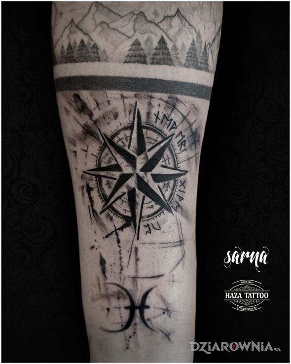 Tatuaż róża wiatrów tatuaż w motywie natura i stylu graficzne / ilustracyjne na ręce