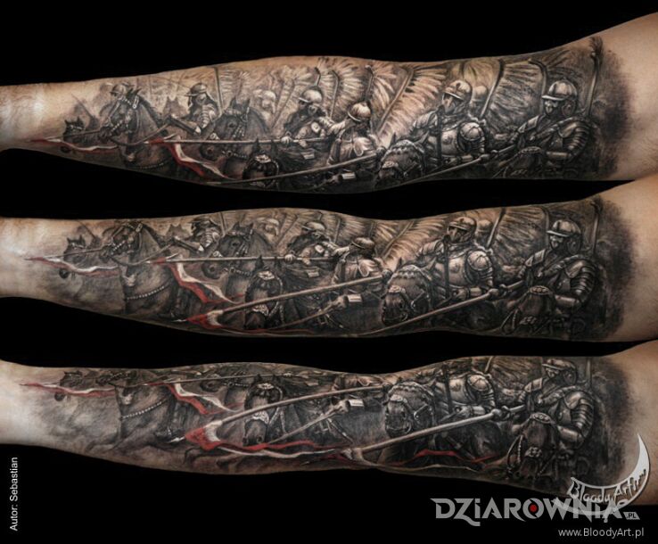 Tatuaż husaria w motywie wojna i stylu realistyczne na przedramieniu