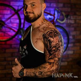 Tattoo Men's sleeve on the forearm motif: animals style: realistic