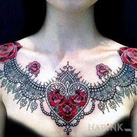 Tattoo Beautiful design on the chest motif: flowers