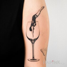 Tattoo Jump into the glass On the arm motif: black and gray style: realistic
