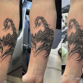 Tattoo Scorpion enclosed in a circle On the arm motif: animals style: realistic