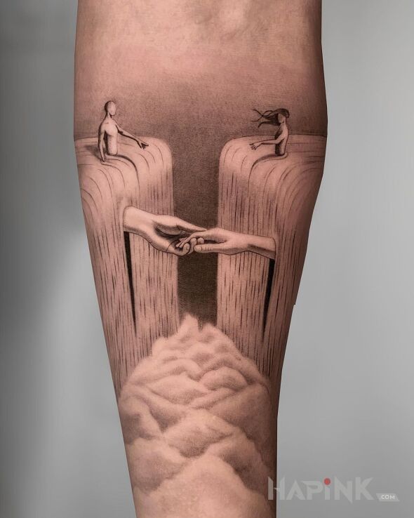 Tattoo Miłostki in black and gray motif and graphic / illustrative style on the forearm
