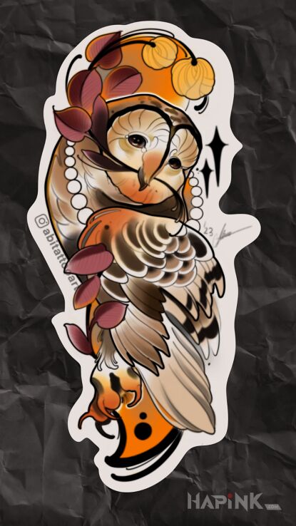 Designs sowa płomykówka - neo-traditional