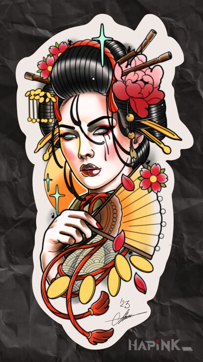 Designs neotradycyjna geisha - neo-traditional