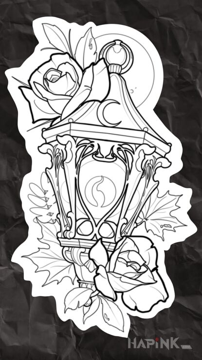 Designs secesyjny lampion z różami - neo-traditional