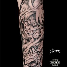 Tatuaż Anime luffy tatuaż na ręce motyw: czarno-szare styl: graficzne / ilustracyjne