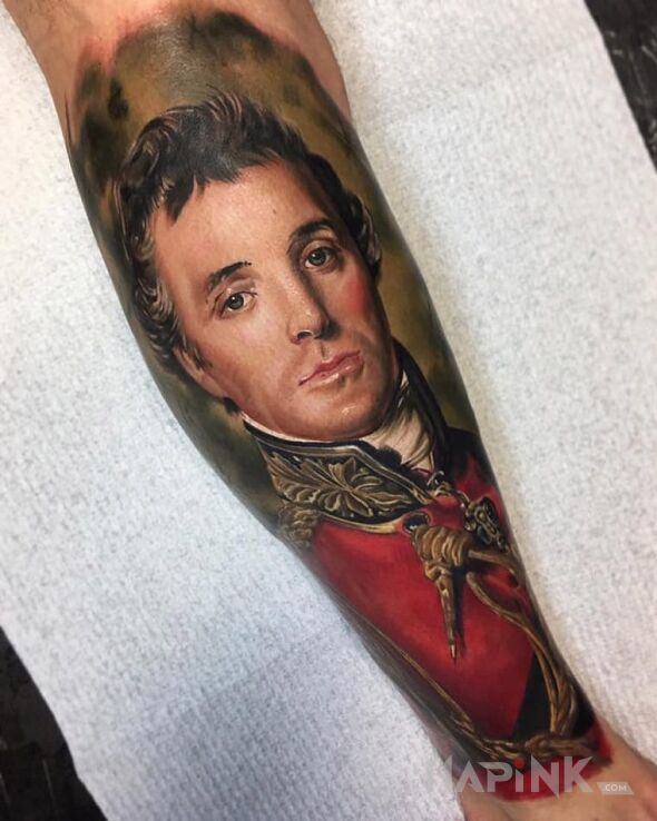Tattoo Szlachcic in faces motif and realistic style on the forearm