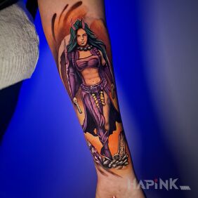 Tattoo Dota 2 on the forearm motif: fantasy style: graphic / illustrative