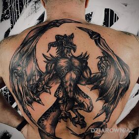 Tatuaż Demon na plecach motyw: mroczne styl: graficzne / ilustracyjne