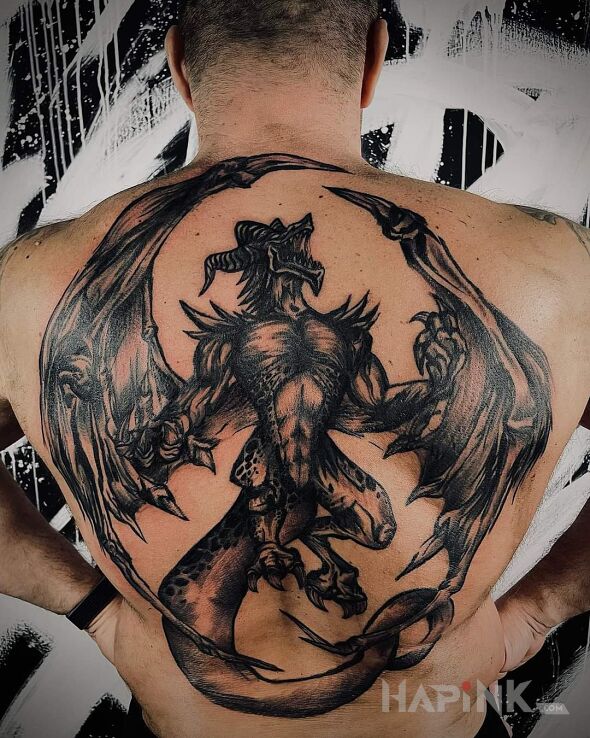 Tattoo Demon in dark motif and graphic / illustrative style on the back