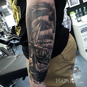 Tattoo Ship :D on the forearm motif: other style: realistic