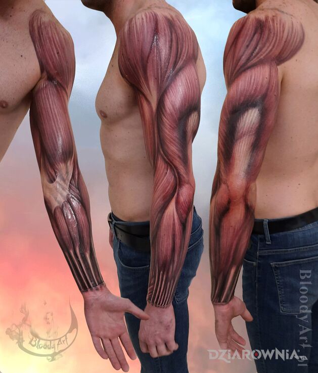 Tatuaż anatomiczny rękaw w motywie rękawy i stylu realistyczne na przedramieniu