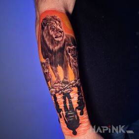 Tattoo Lions, family on the forearm on the forearm motif: animals style: realistic
