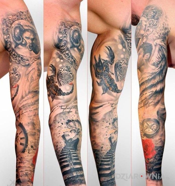 Tatuaż fajny rękaw w motywie 3D na przedramieniu