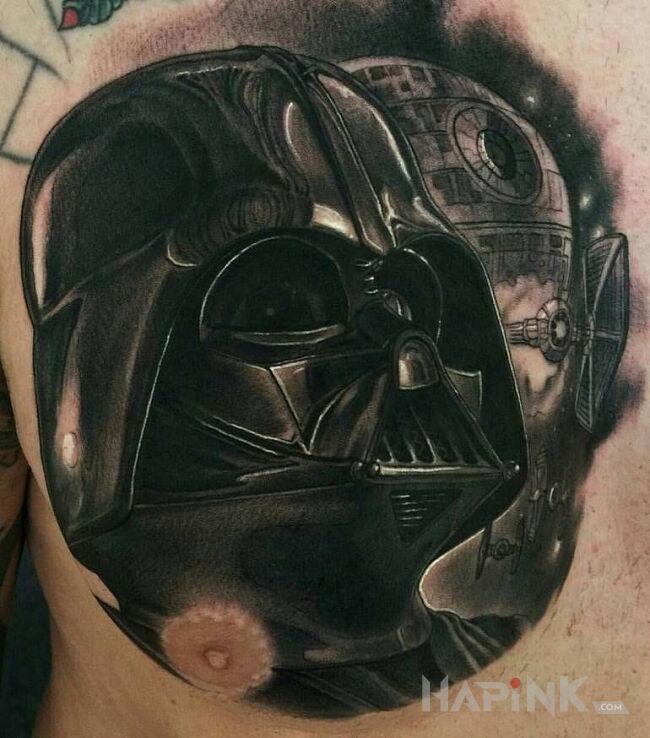 Tattoo Darth Vader in 3D motif on the chest