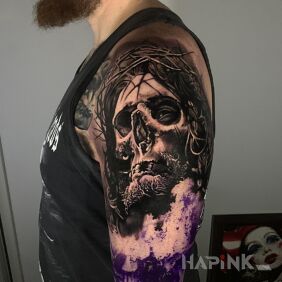 Tattoo Beginning of the second sleeve On the arm motif: skulls style: realistic