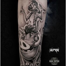 Tattoo Timon and Pumbaa tattoo On the arm motif: characters style: cartoon / comic book