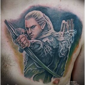 Tattoo Legolas tattoo on the chest motif: characters style: realistic