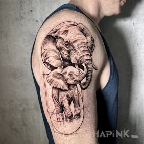 Tattoo Elephants on the upper arm motif: animals style: realistic