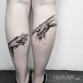 Tattoo Handles on the calf style: graphic / illustrative