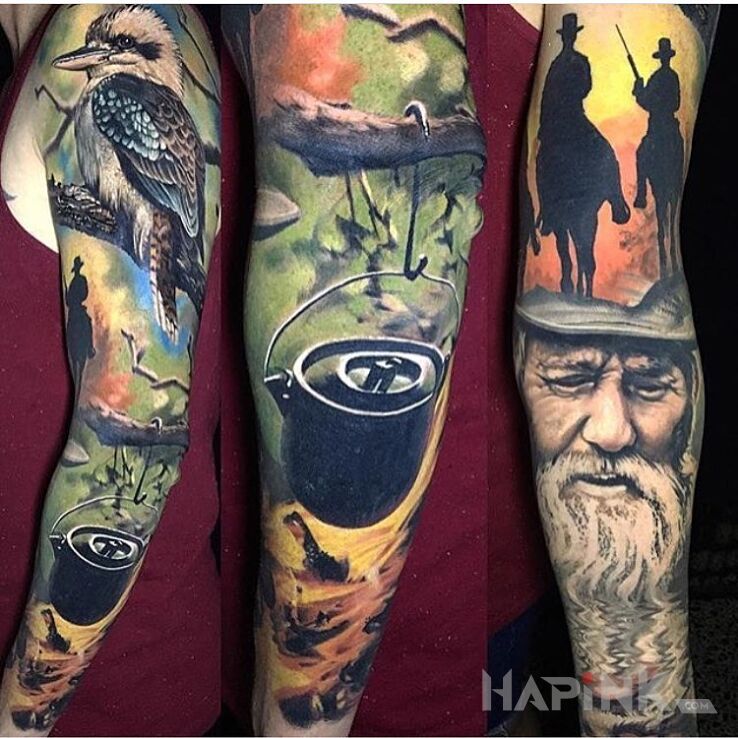 Tattoo Wild west in objects motif and realistic style on the forearm