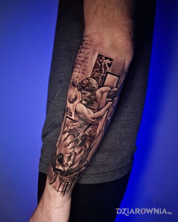 Tatuaż  grecja postacie grecki bóg rękaw w motywie 3D i stylu realistyczne na przedramieniu