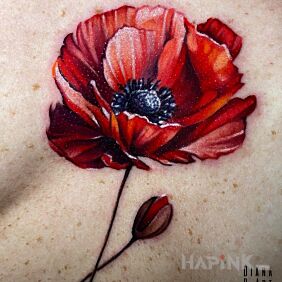 Tattoo Realistic poppy underboob motif: flowers style: realistic