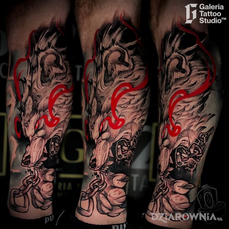 Tatuaż graficzny wilk w motywie mroczne i stylu graficzne / ilustracyjne przy kostce