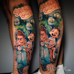Tattoo Fairy Tale Silenzio Bruno on the leg motif: characters style: cartoon / comic book