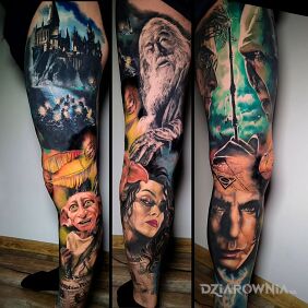 Tatuaż Harry Potter nogawka na łydce motyw: kolorowe styl: realistyczne