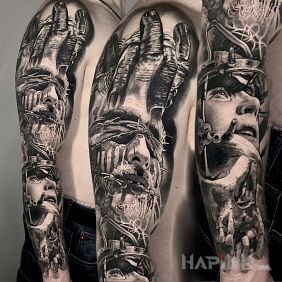 Tattoo Human thoughts on the forearm motif: dark style: realistic