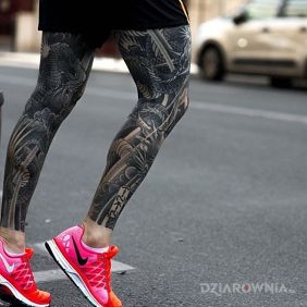 Tatuaż Japonskie spodnie na nodze motyw: rękawy styl: japońskie / irezumi