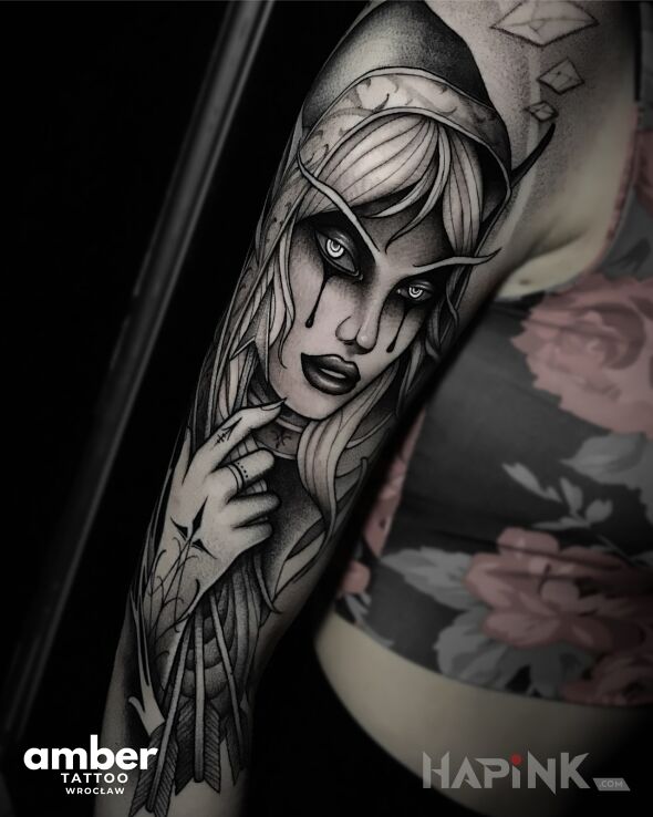 Tattoo Elfka in characters motif and graphic / illustrative style On the arm