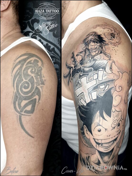 Tatuaż anime cover up w motywie cover up i stylu japońskie / irezumi na ręce