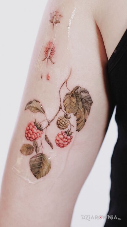 Tatuaż botanical w motywie kwiaty na ramieniu