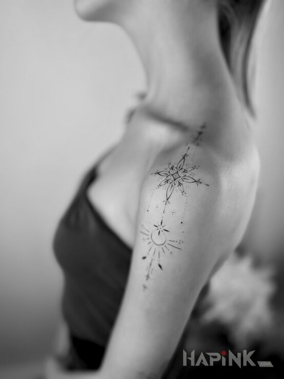 Tattoo Ornamental in ornaments motif and minimalistic style on the shoulder