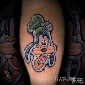 Tattoo Goofy patch tattoo on the leg motif: characters style: embroidered
