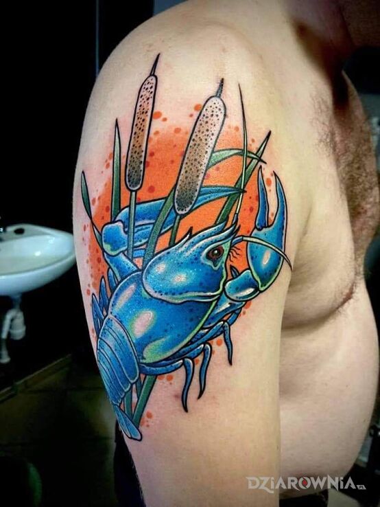 Tatuaż niebieski rak w motywie zwierzęta na ramieniu
