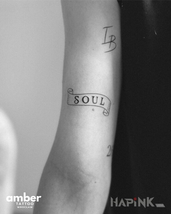 Tattoo Soul in małe motif and minimalistic style on the bicep