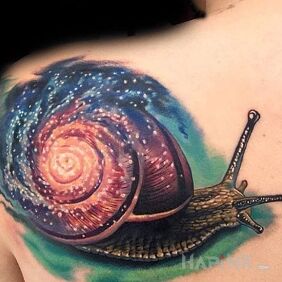 Tattoo Space Snail on the shoulder blades motif: animals