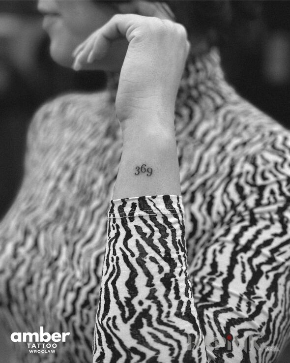 Tattoo 369 in małe motif and minimalistic style on the wrist
