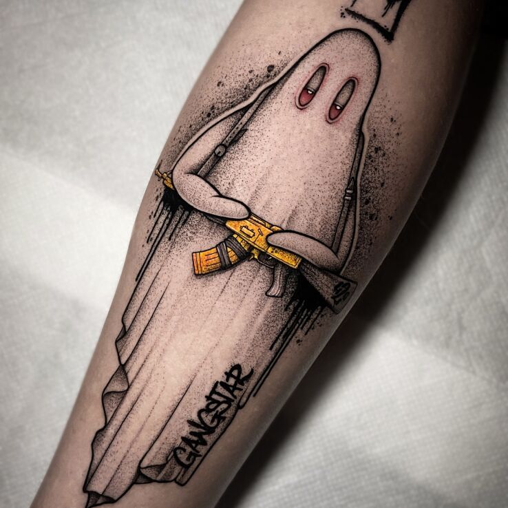Tattoo High Ghost in characters motif and graphic / illustrative style On the arm
