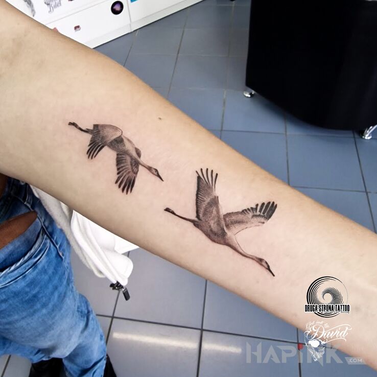 Tattoo Czapla in nature motif and realistic style on the forearm