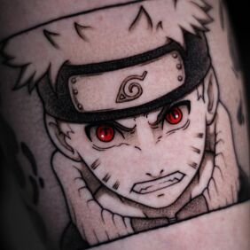 Tattoo Angry Naruto on the leg motif: characters style: graphic / illustrative