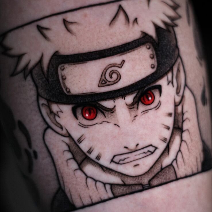 Tattoo Angry Naruto in manga / anime motif and graphic / illustrative style on the leg