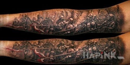 Tattoo Brygada in patriotic motif and realistic style on the upper arm