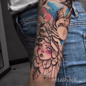 Tattoo The other side of the hand On the arm motif: floral style: graphic / illustrative