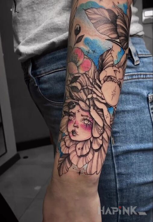Tattoo Druga strona ręki in faces motif and graphic / illustrative style On the arm