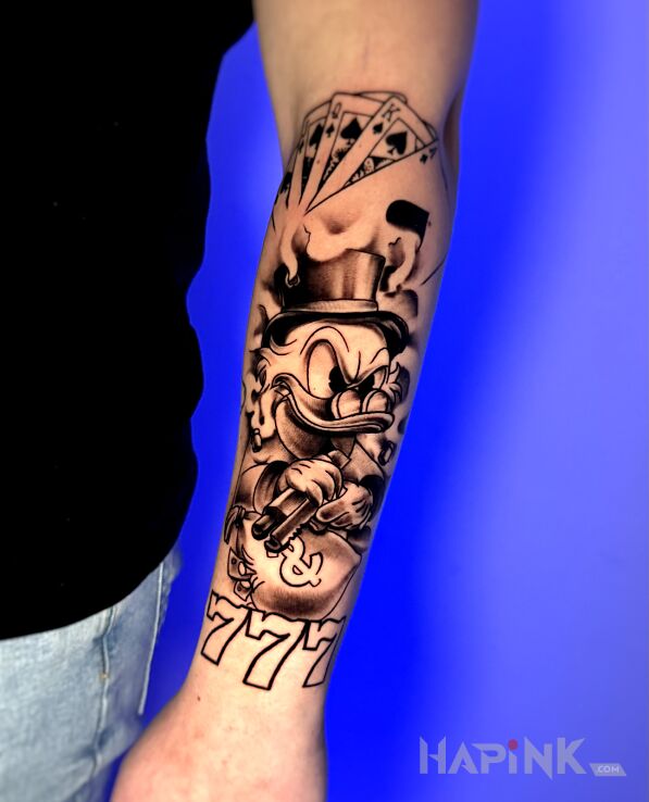 Tattoo Tatuaż na przedramieniu in black and gray motif and graphic / illustrative style On the arm